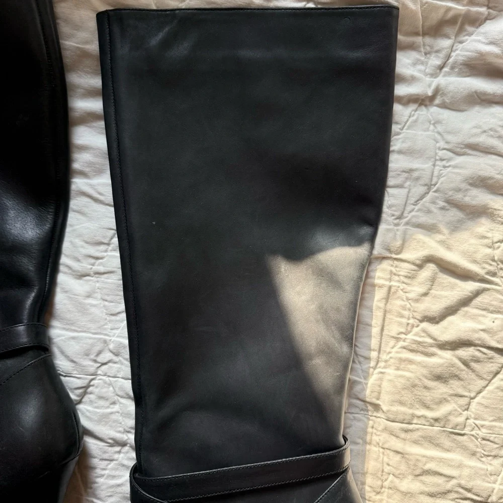 Vince Camuto Women’s Black Leather Strap Knee High Heel Boots - Picture 5 of 16